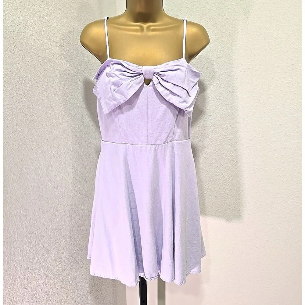Altard State Fit Flare Linen Blend Sleeveless Dress Med Purple Bow Pastel Sweet - Picture 1 of 7